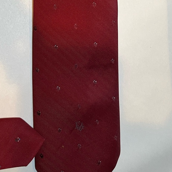 Christain Dior Dark Red with Blue Embroidered Logo Detail Tie silk - Picture 6 of 7
